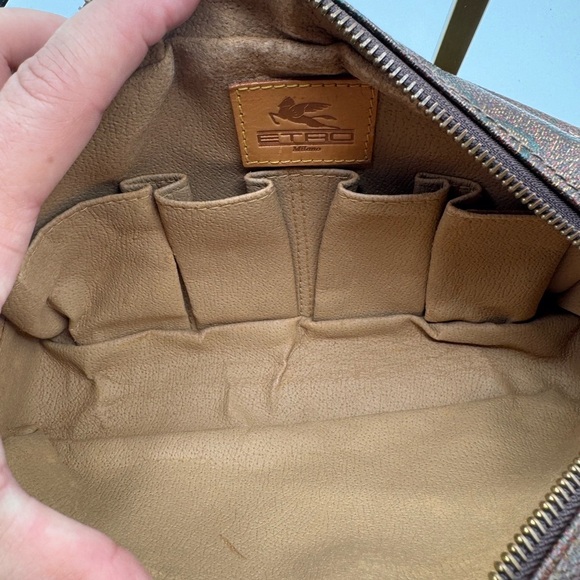 ETRO Milano Paisley Elegant Brown Leather Toiletry / Make Up Bag - Picture 6 of 15